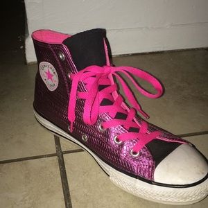 Pink high top tennis shoes